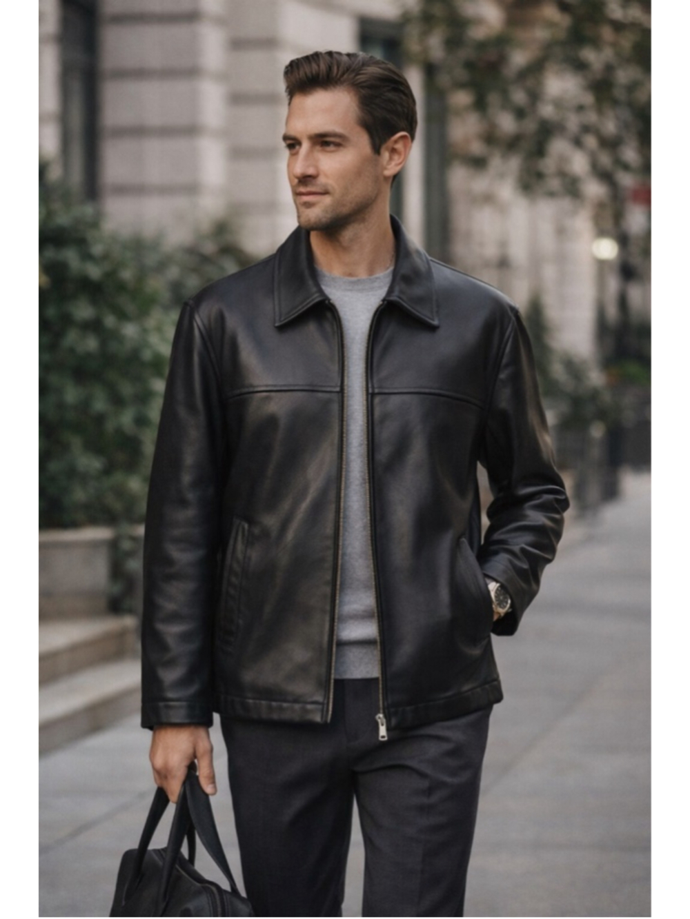 Sawyer Napa Leather Jacket Men M Premium Lambskin Quiet Luxury Minimalist Black
